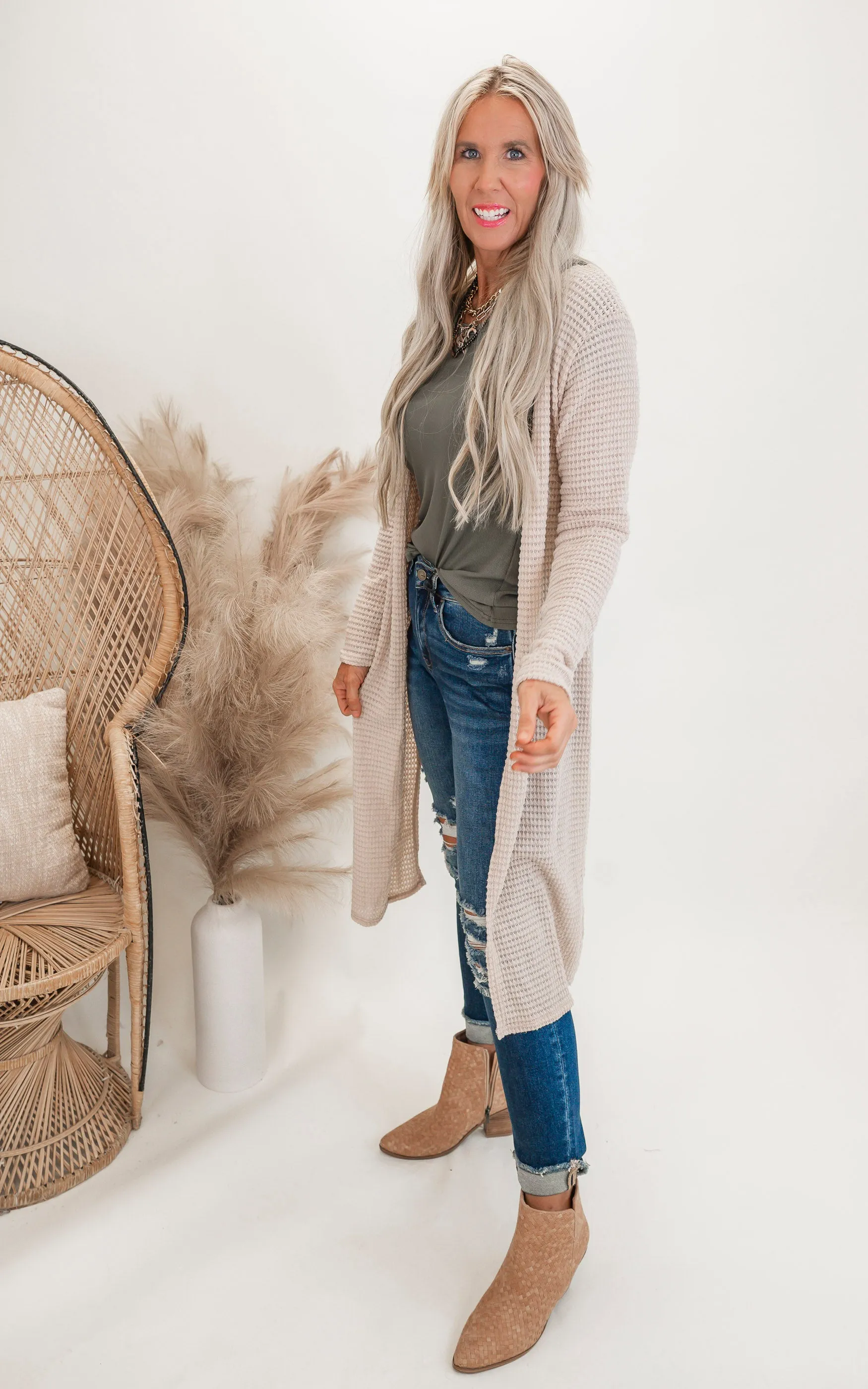 Solid Long Waffle Cardigan - Final Sale