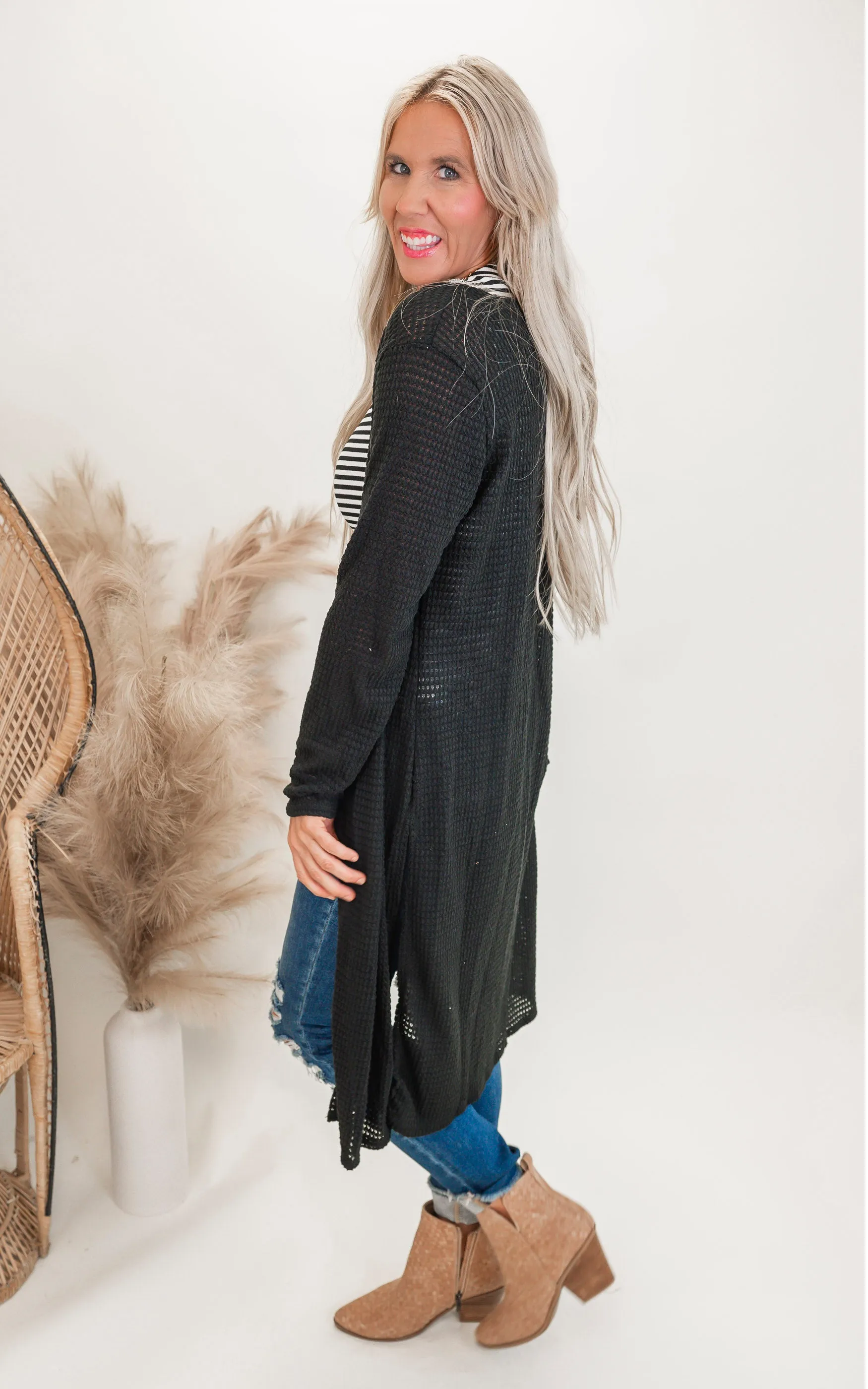 Solid Long Waffle Cardigan - Final Sale
