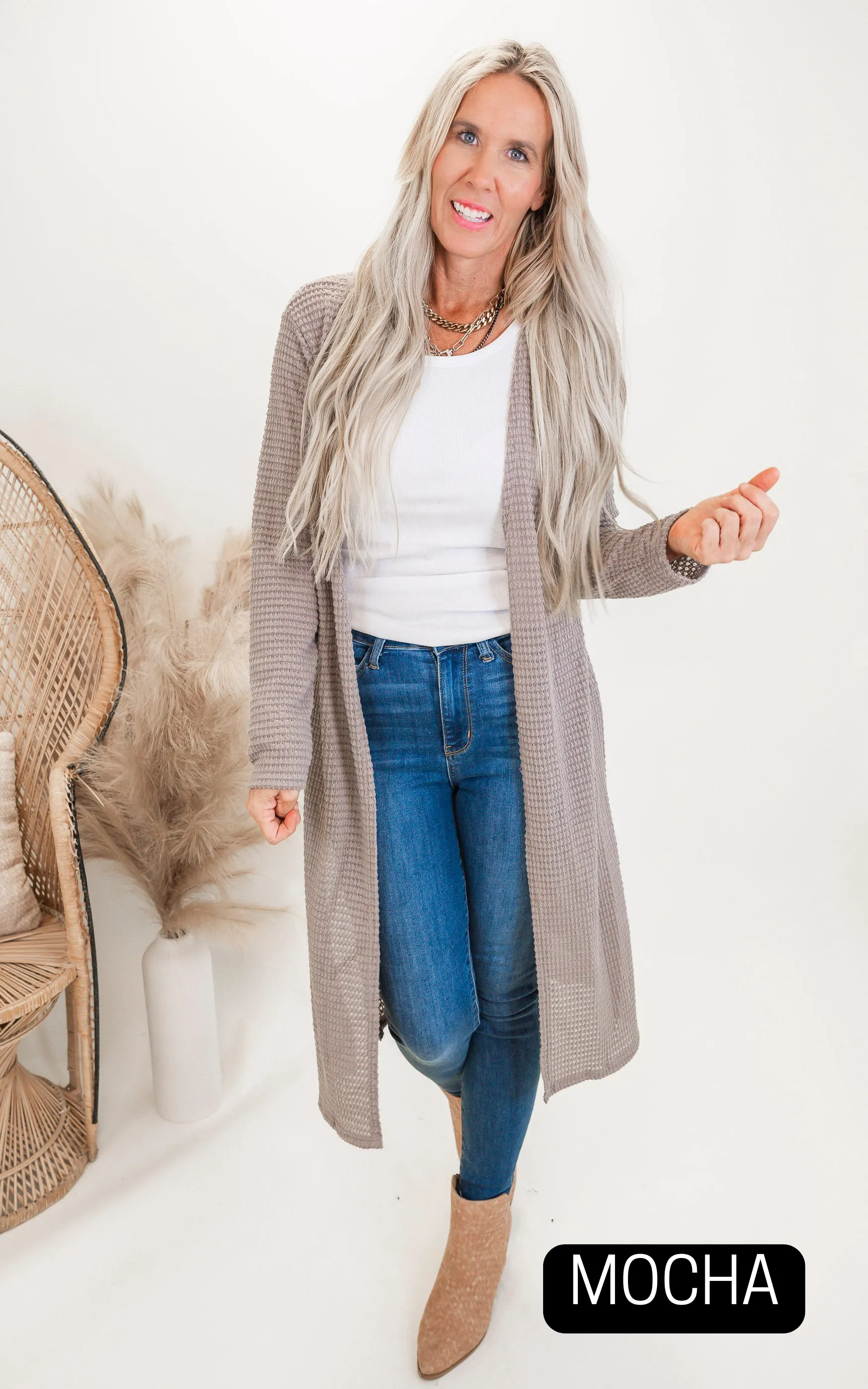 Solid Long Waffle Cardigan - Final Sale