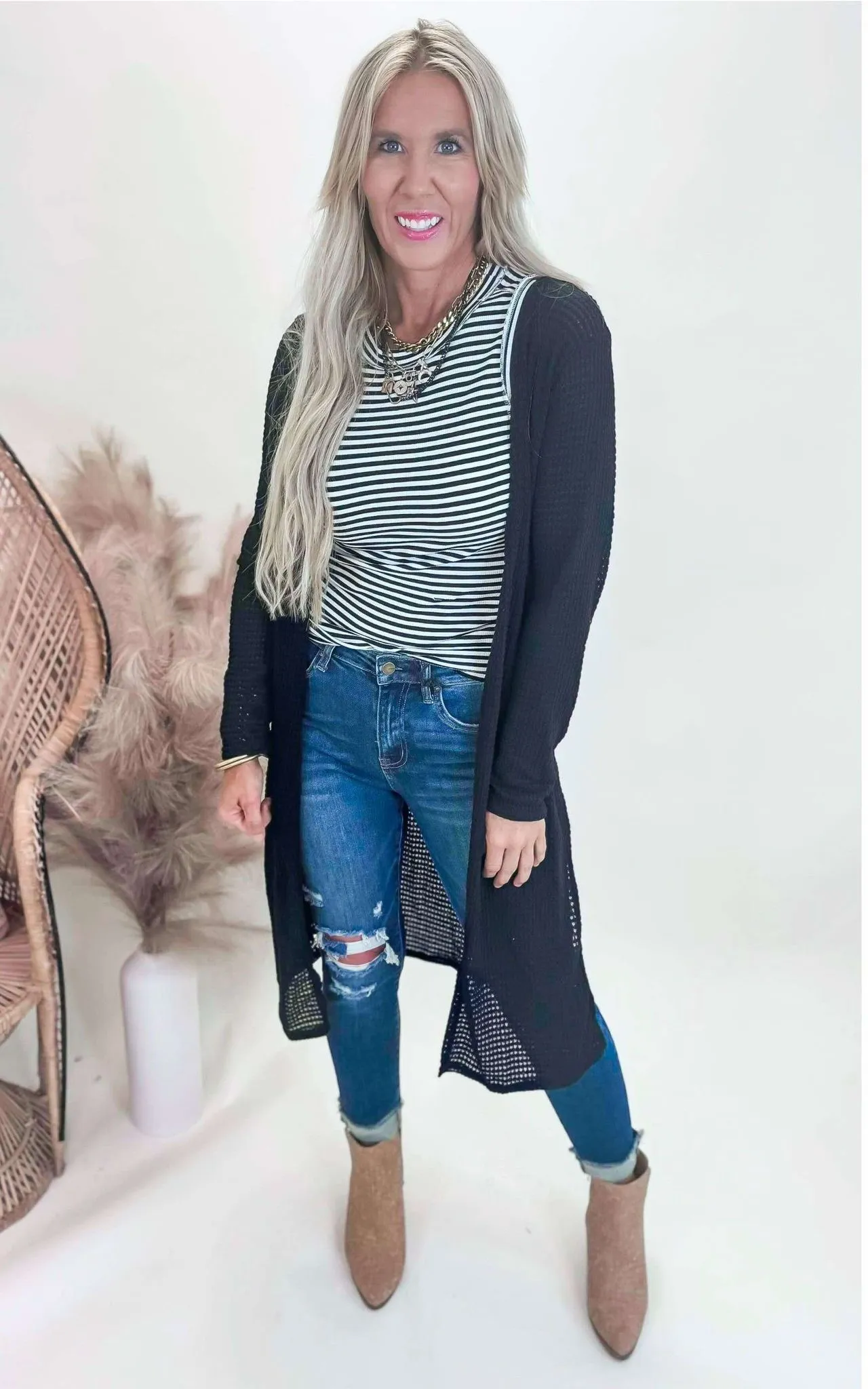 Solid Long Waffle Cardigan - Final Sale