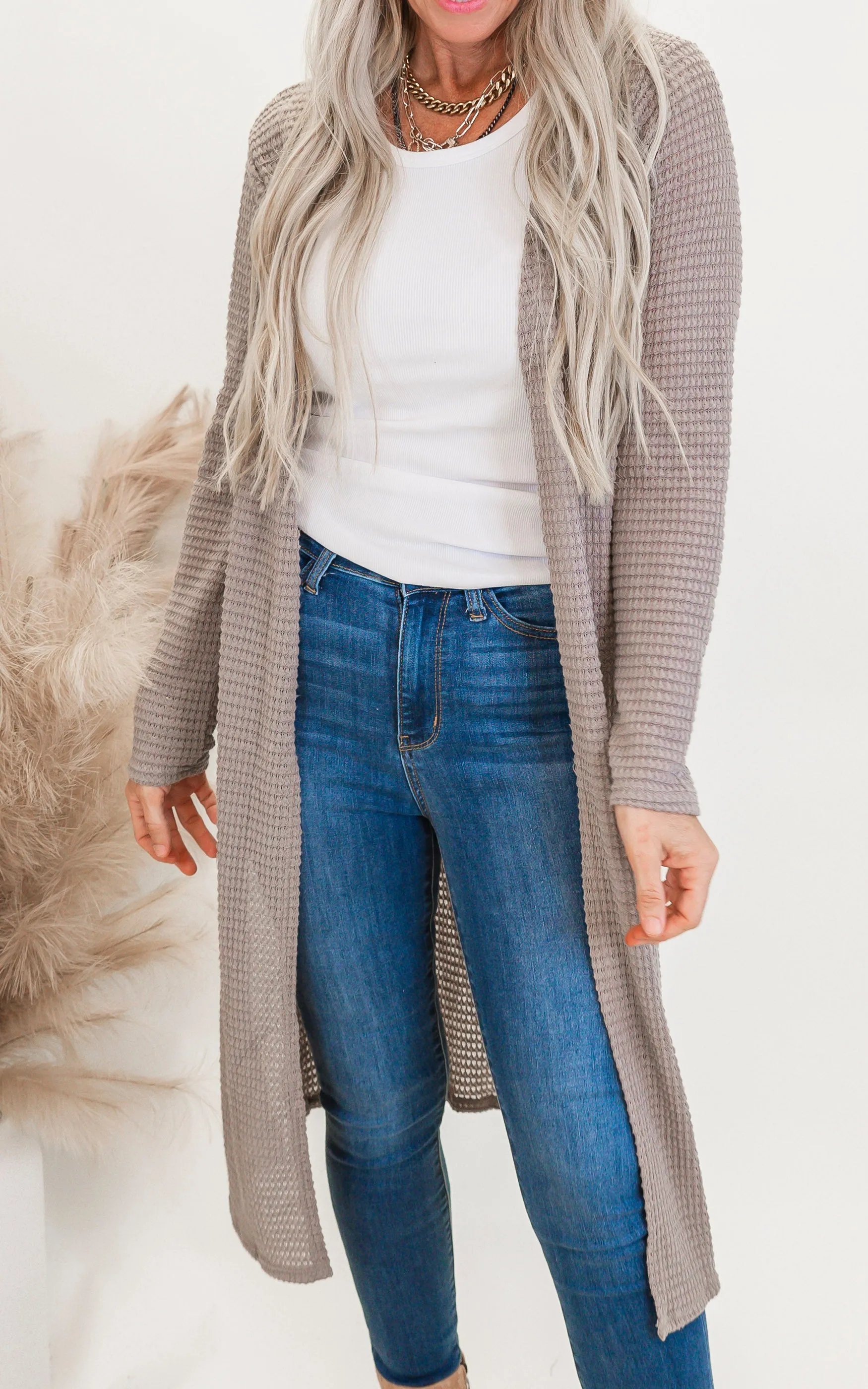 Solid Long Waffle Cardigan - Final Sale