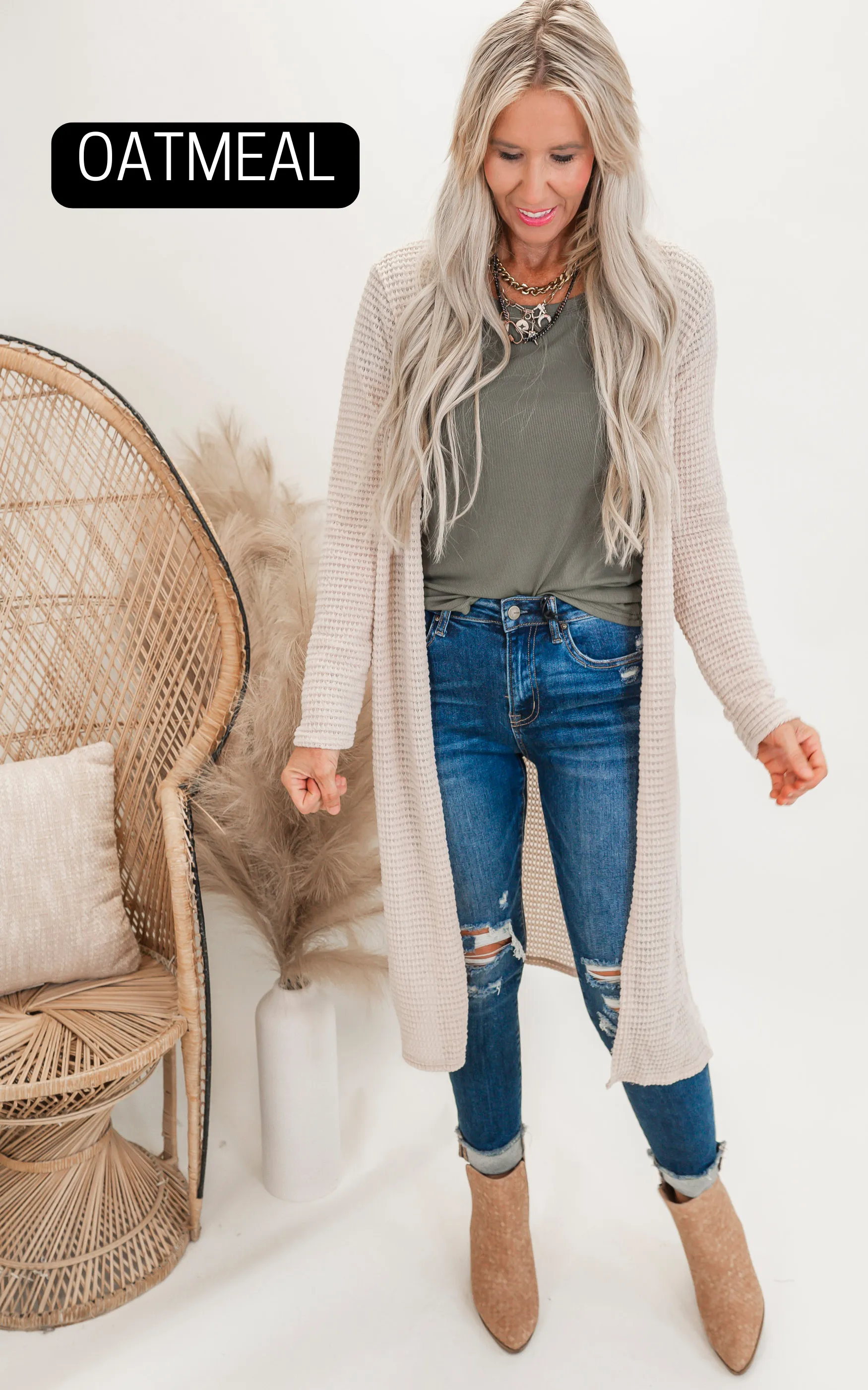 Solid Long Waffle Cardigan - Final Sale