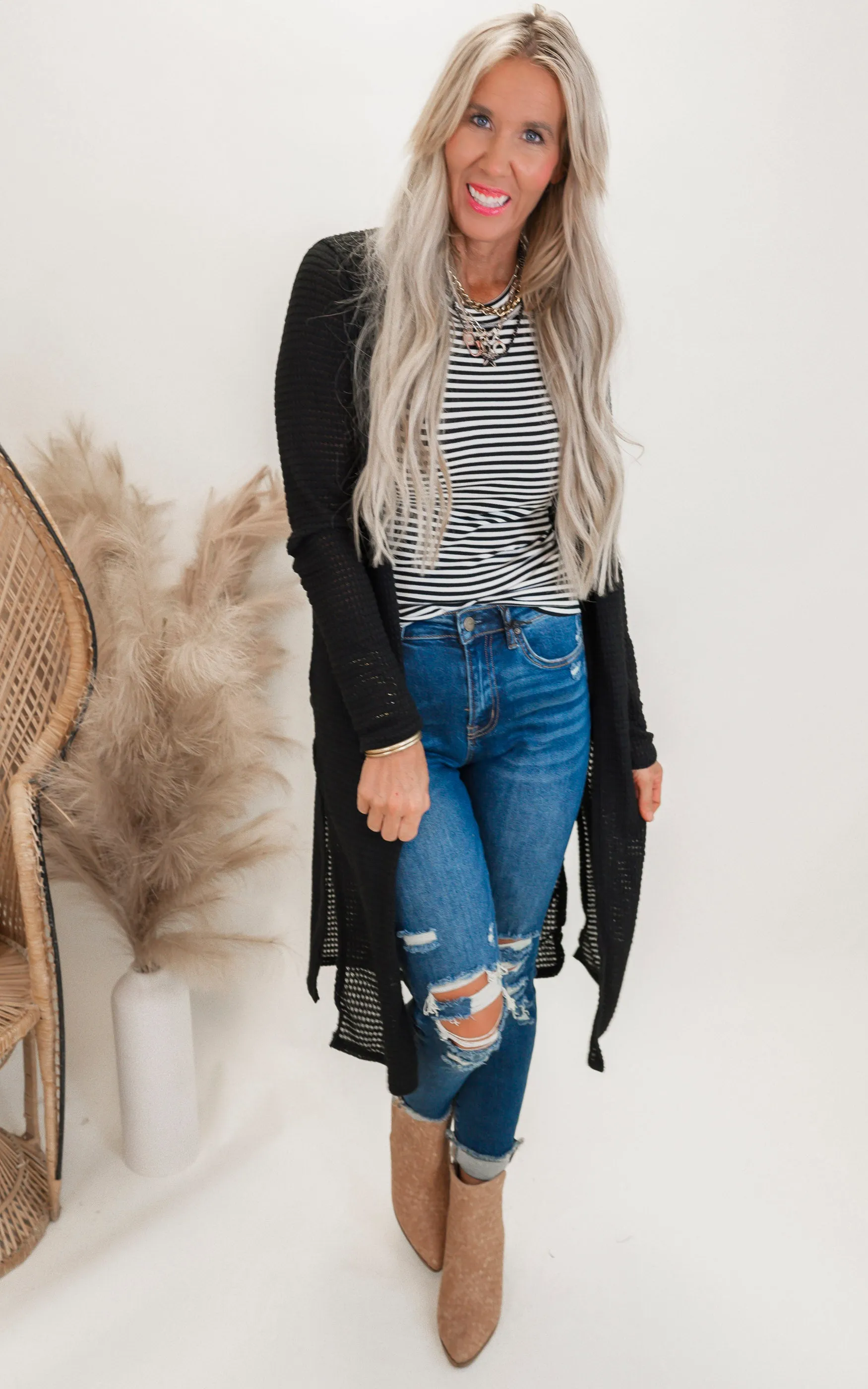 Solid Long Waffle Cardigan - Final Sale