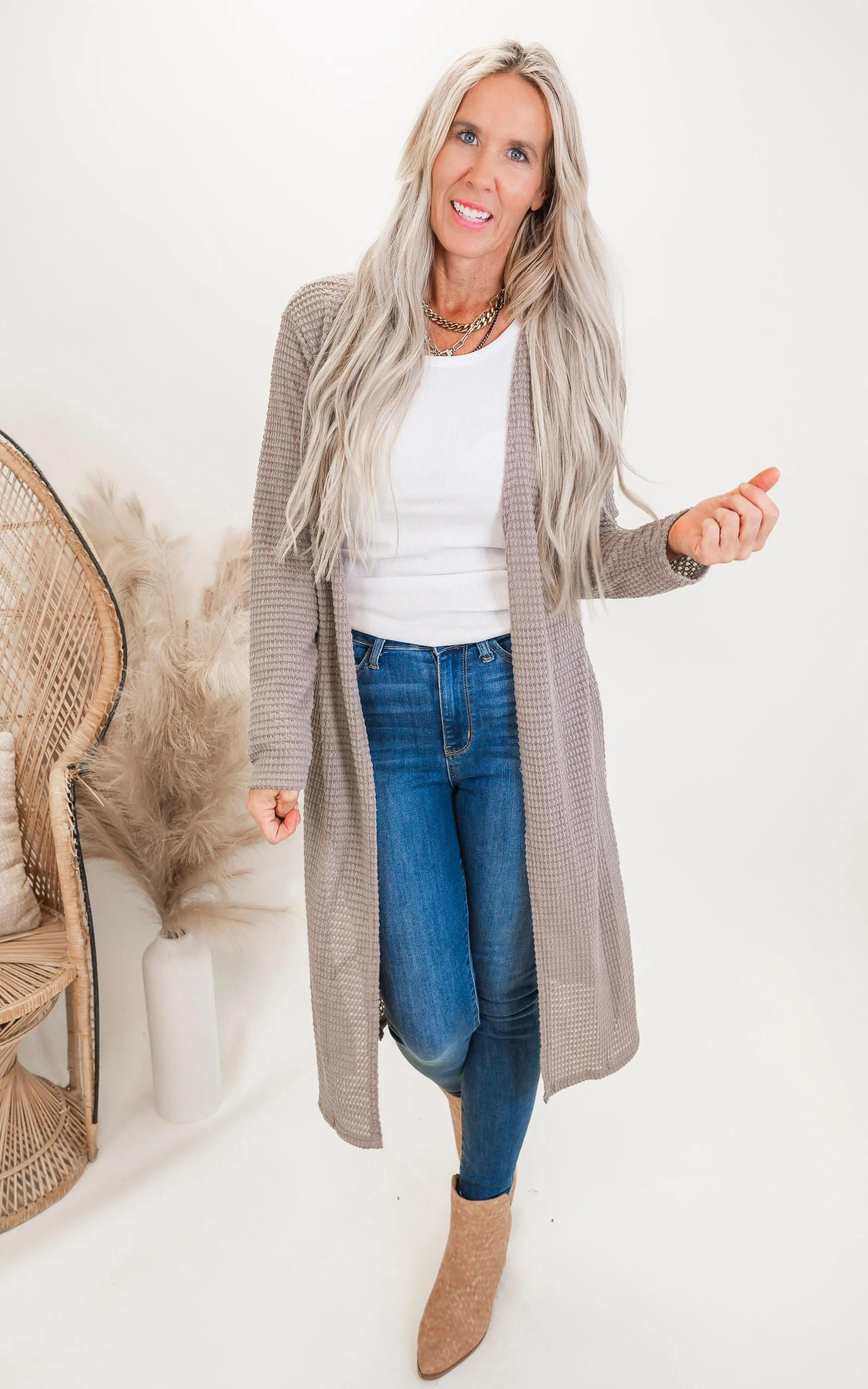 Solid Long Waffle Cardigan - Final Sale