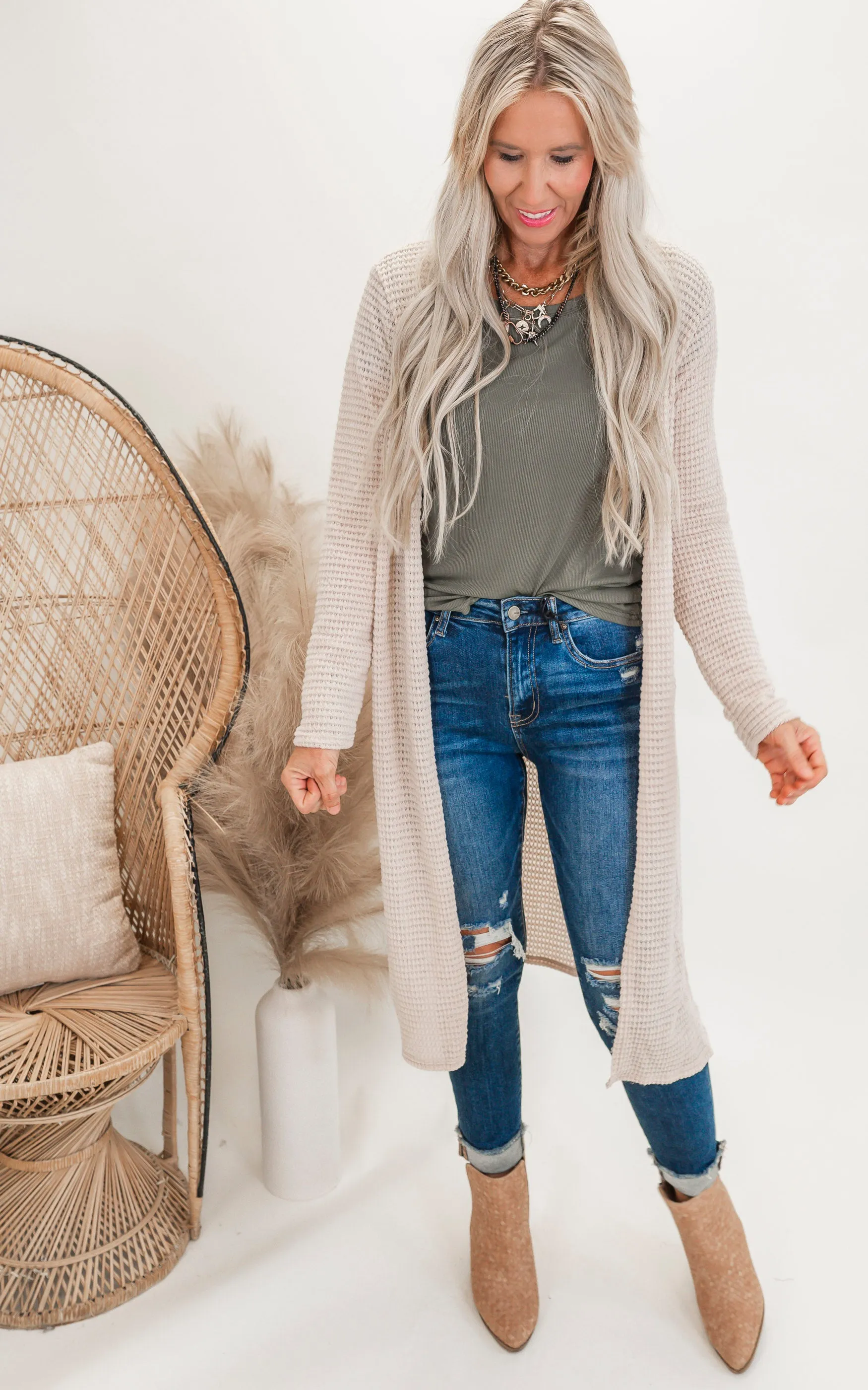 Solid Long Waffle Cardigan - Final Sale