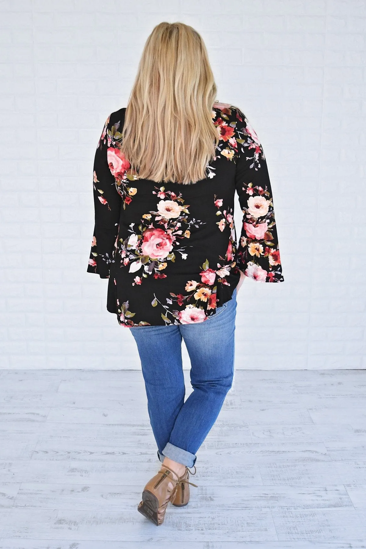 Southern Belle Floral Top in Black