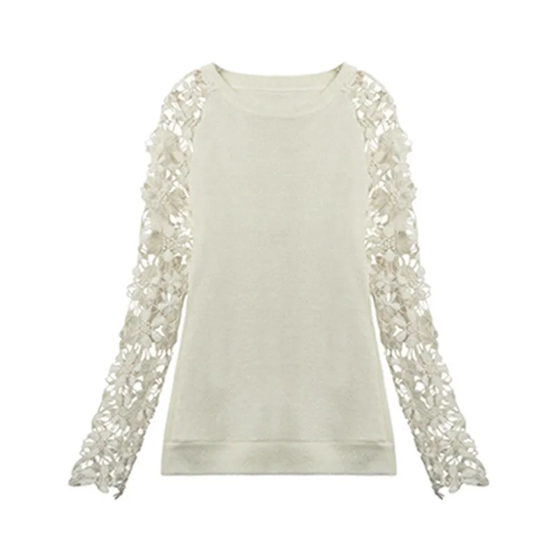 Spring Autumn Fashion Women Long Sleeve Lace Patchwork Casual Pullover Ladies Sweaters Plus Size clothes