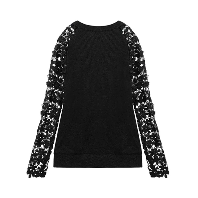Spring Autumn Fashion Women Long Sleeve Lace Patchwork Casual Pullover Ladies Sweaters Plus Size clothes