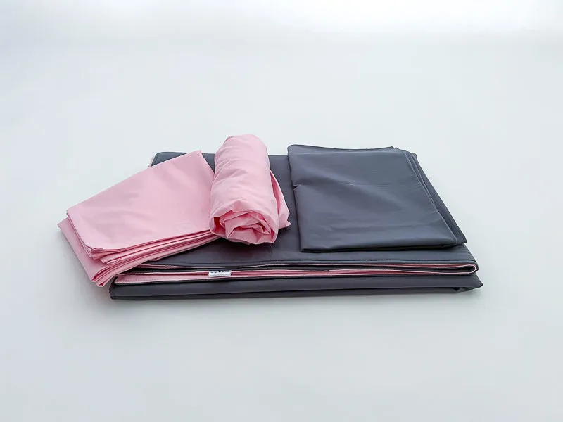Steel Gray and Pink Toddler Crib Bedding Set