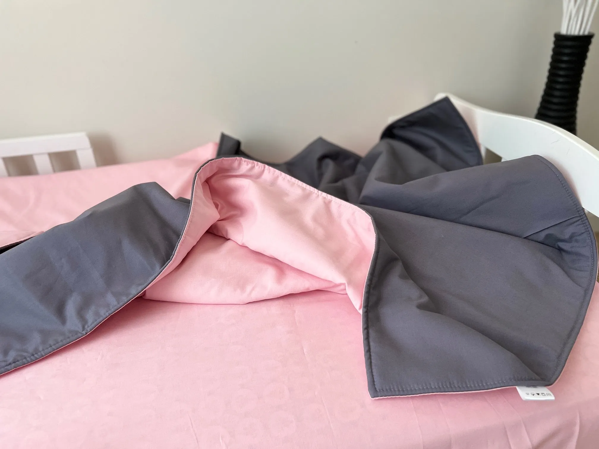 Steel Gray and Pink Toddler Crib Bedding Set