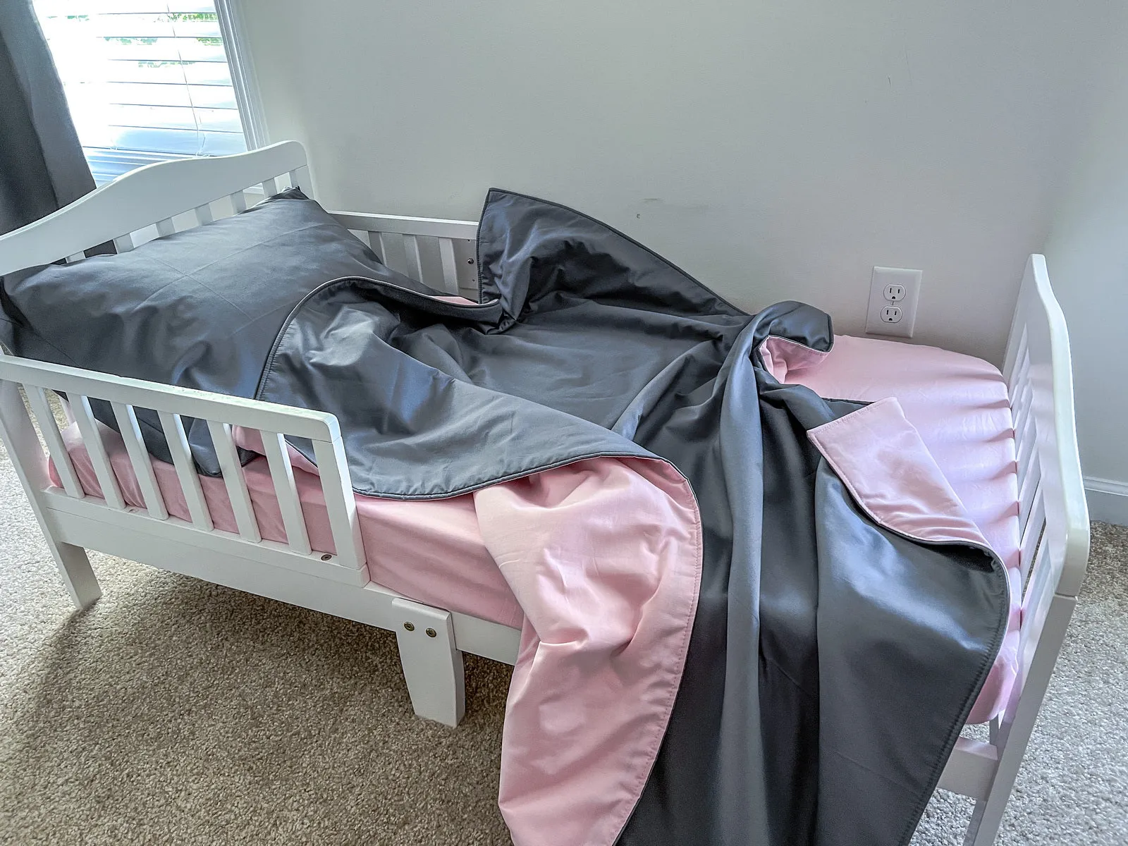 Steel Gray and Pink Toddler Crib Bedding Set