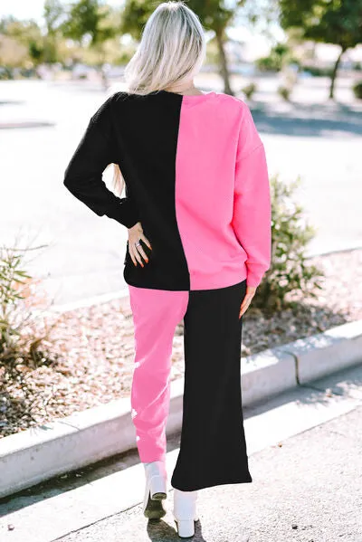 Steph Color Block Round Neck Sweatshirt and Pants Set