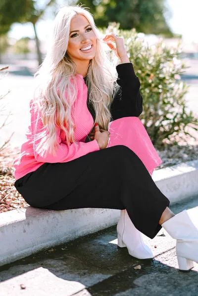 Steph Color Block Round Neck Sweatshirt and Pants Set