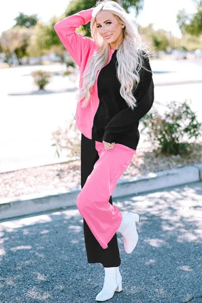 Steph Color Block Round Neck Sweatshirt and Pants Set