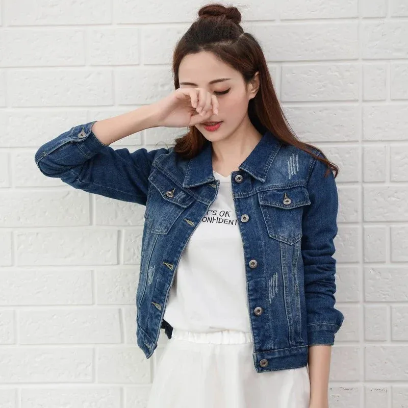 Straight Collar Vintage Blue Long Sleeve Denim Coat Jacket