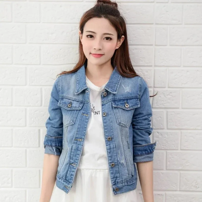Straight Collar Vintage Blue Long Sleeve Denim Coat Jacket