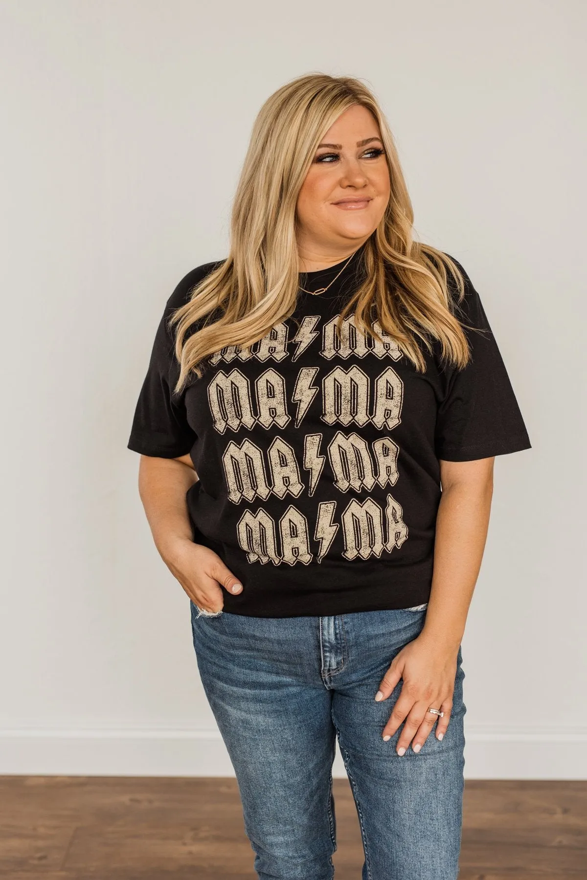 Striking "Mama" Lightning Bolt Graphic Tee- Black