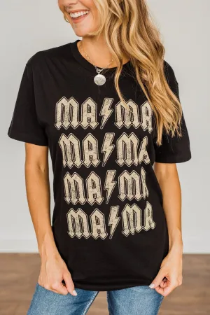 Striking "Mama" Lightning Bolt Graphic Tee- Black