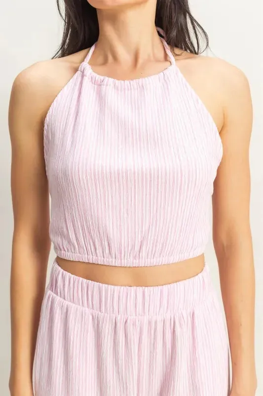 Striped Halter Neck Top and Pants Set