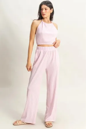 Striped Halter Neck Top and Pants Set