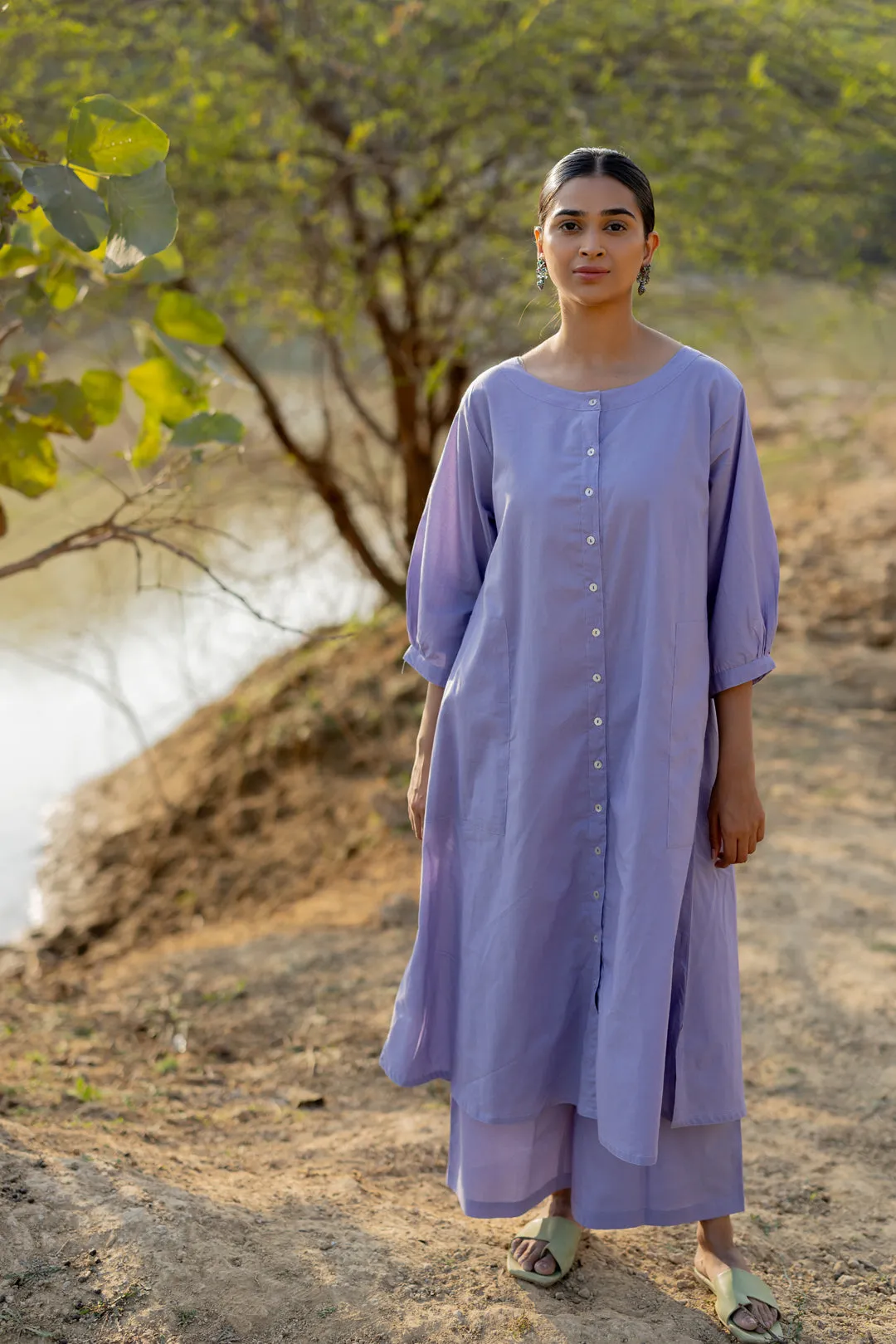 Summer Purple Buttondown Kurta Set