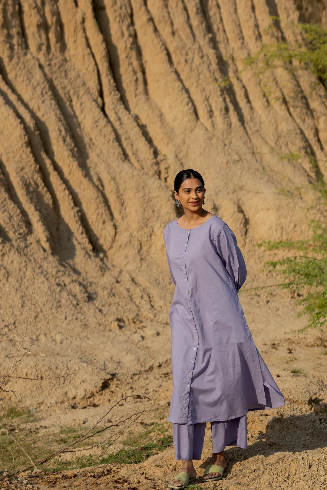 Summer Purple Buttondown Kurta Set