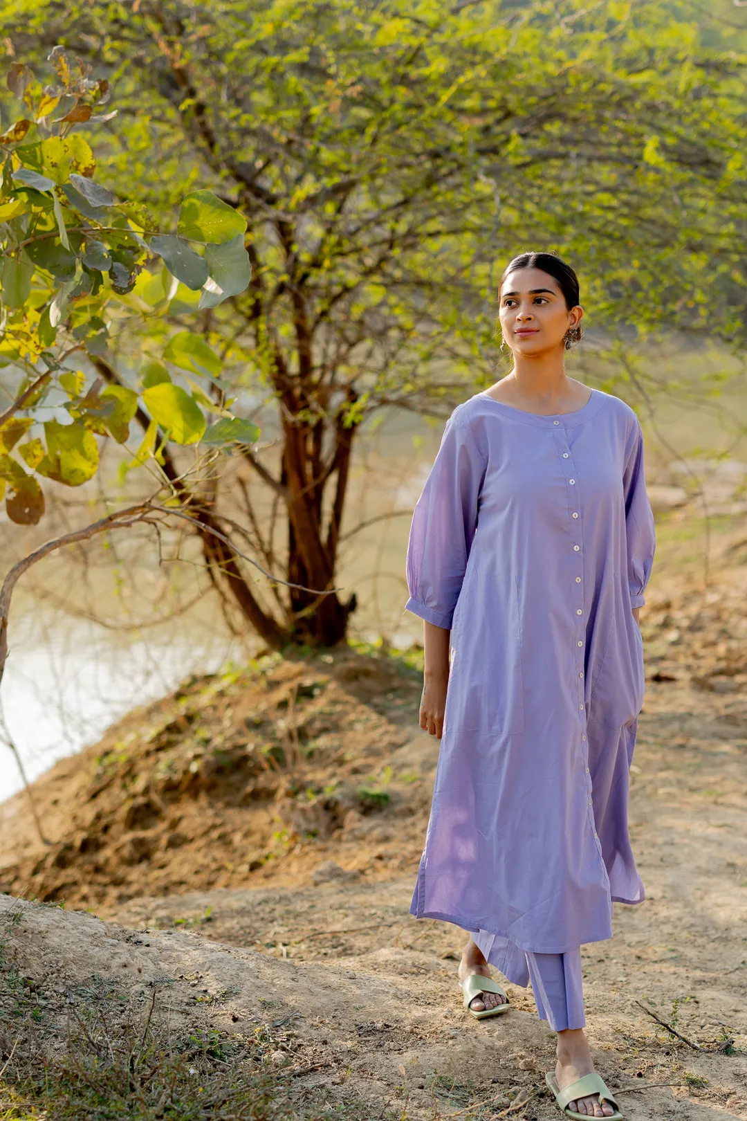 Summer Purple Buttondown Kurta Set
