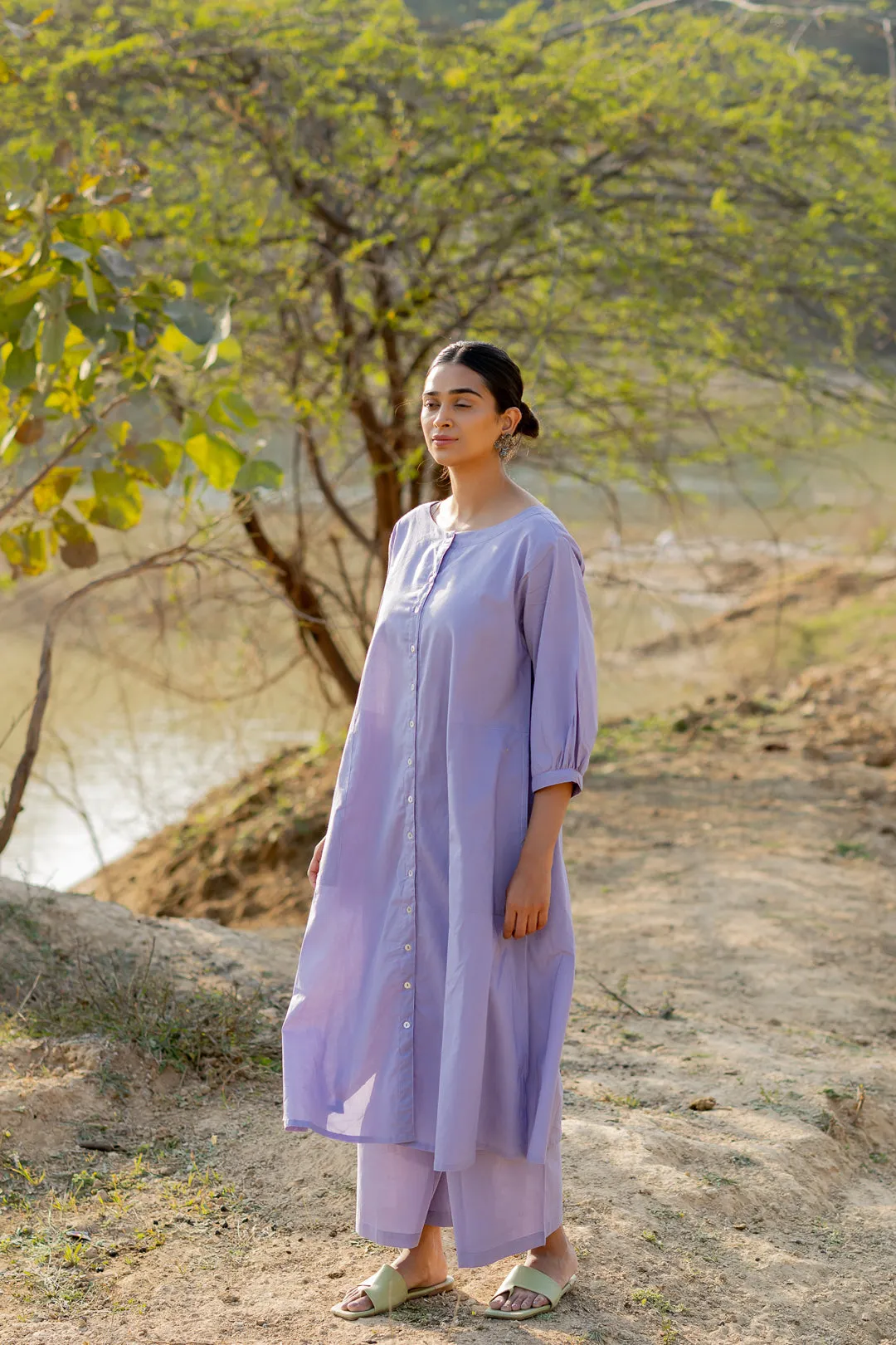 Summer Purple Buttondown Kurta Set
