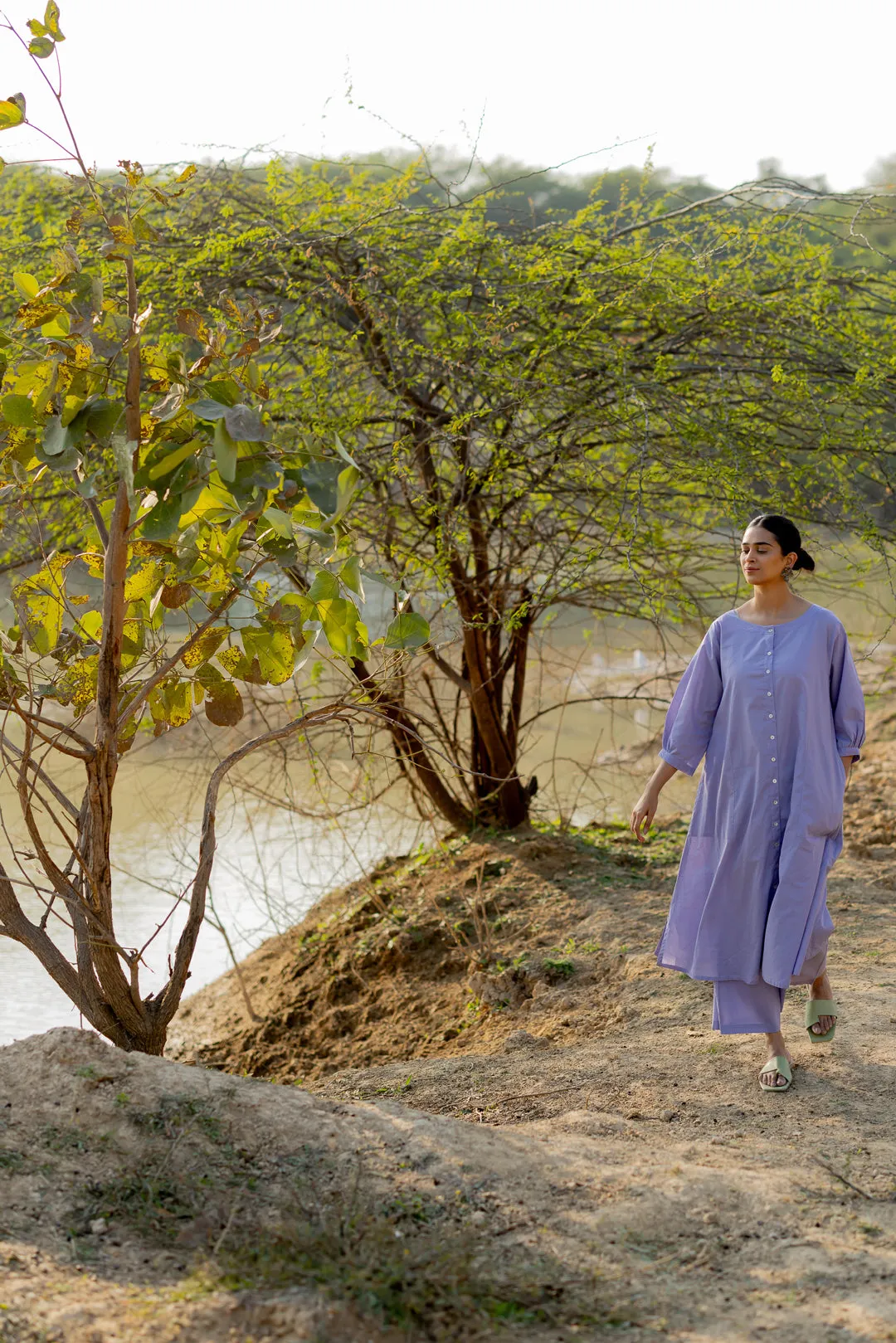 Summer Purple Buttondown Kurta Set