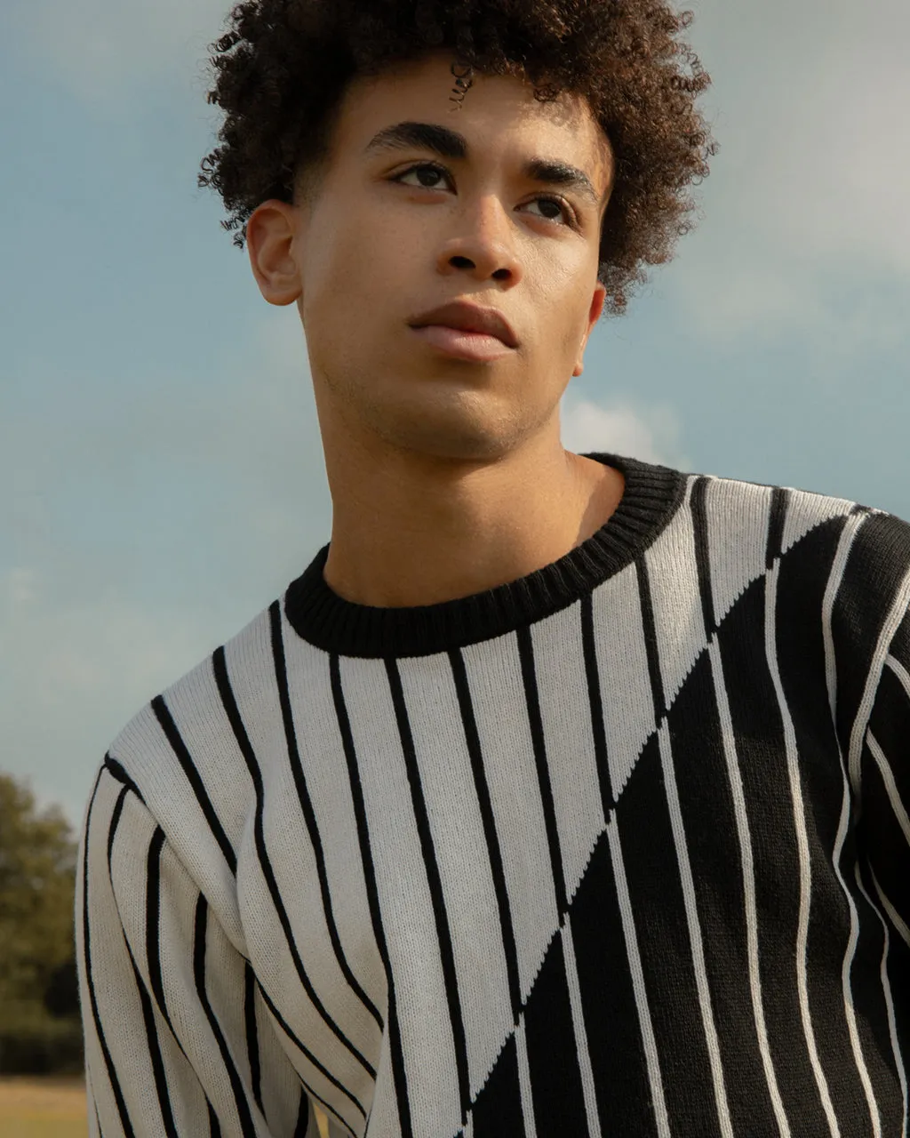 Thin Striped Diagonal Wool & Cashmere Jumper
