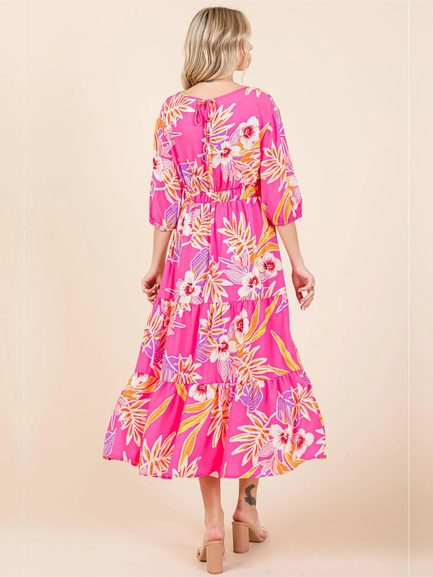 Tropical Floral Fit Flare Maxi Sun Dress