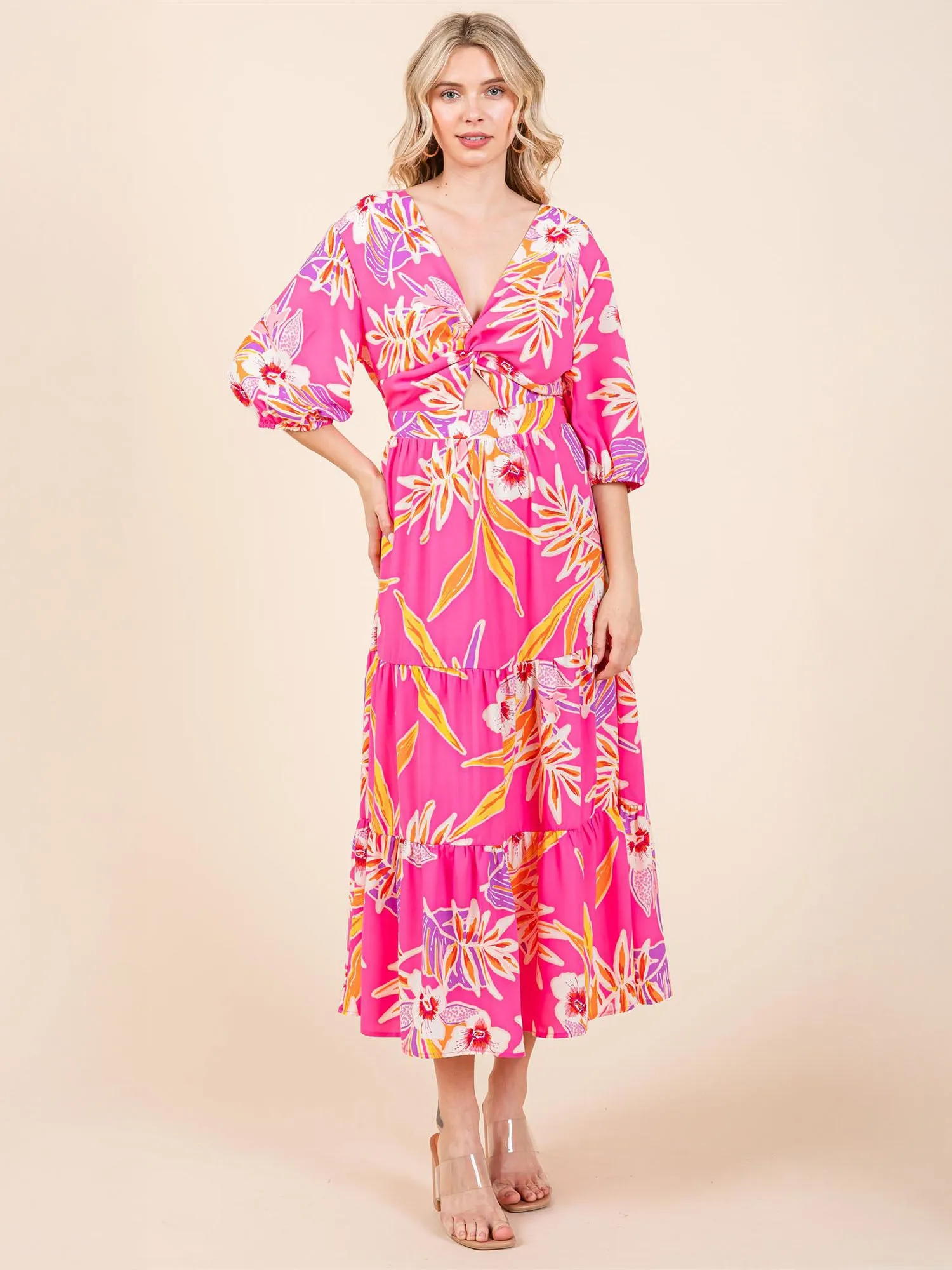 Tropical Floral Fit Flare Maxi Sun Dress