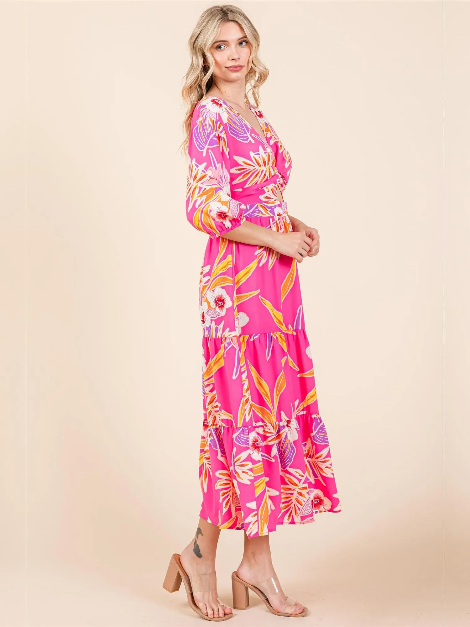 Tropical Floral Fit Flare Maxi Sun Dress