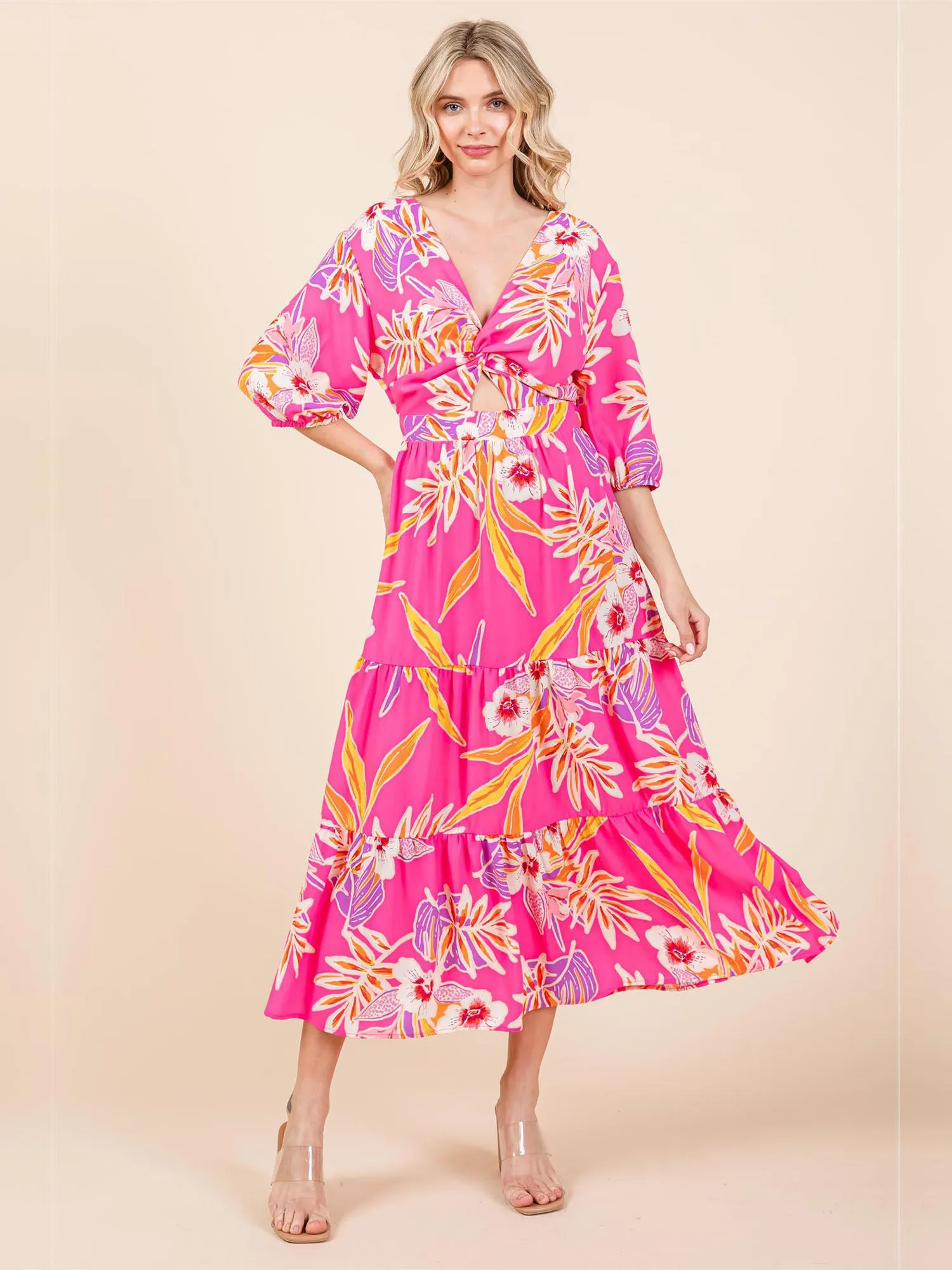 Tropical Floral Fit Flare Maxi Sun Dress