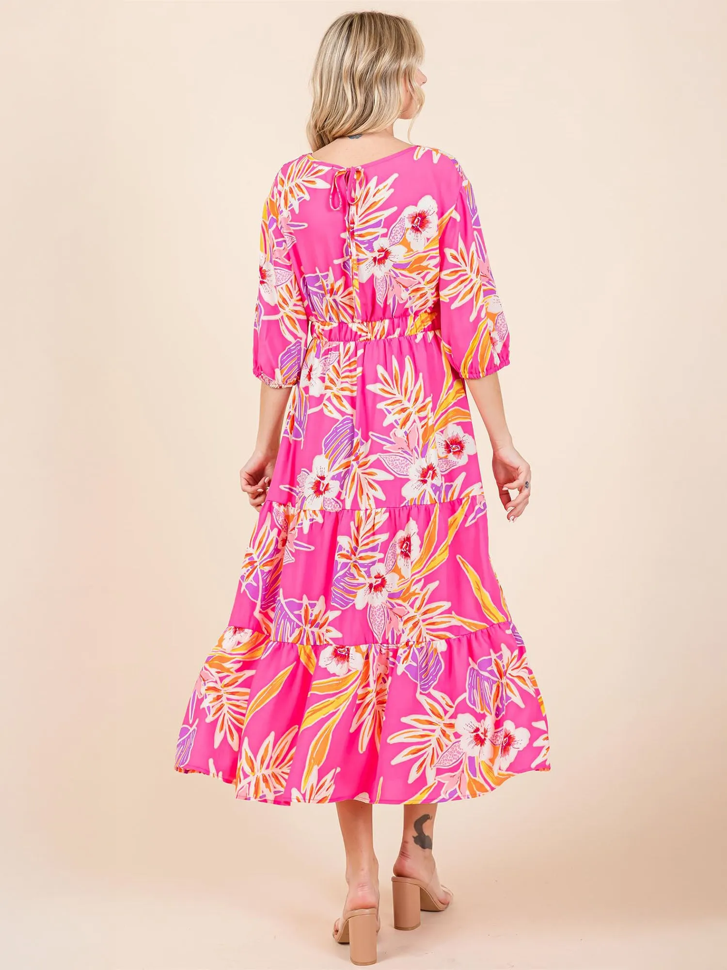 Tropical Floral Fit Flare Maxi Sun Dress