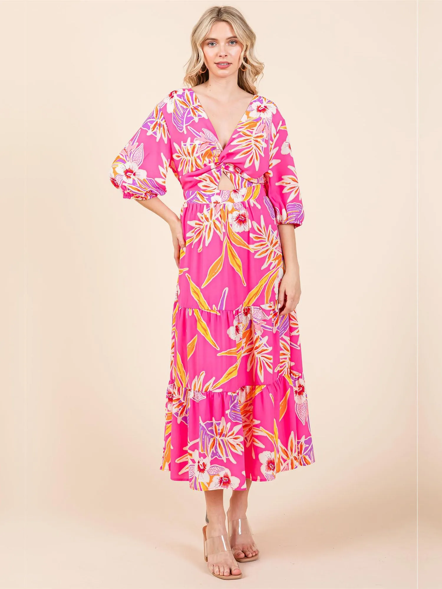Tropical Floral Fit Flare Maxi Sun Dress