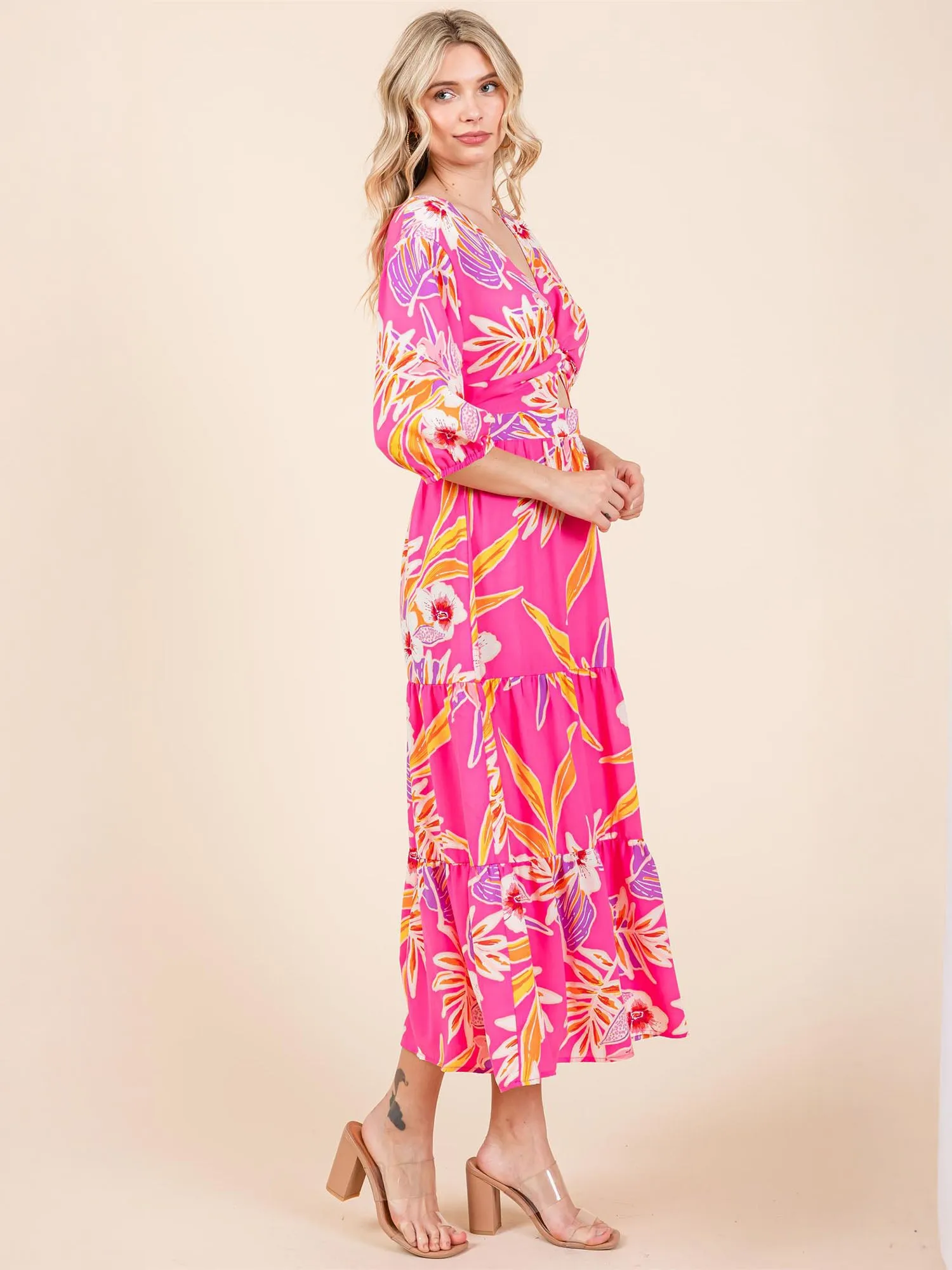 Tropical Floral Fit Flare Maxi Sun Dress