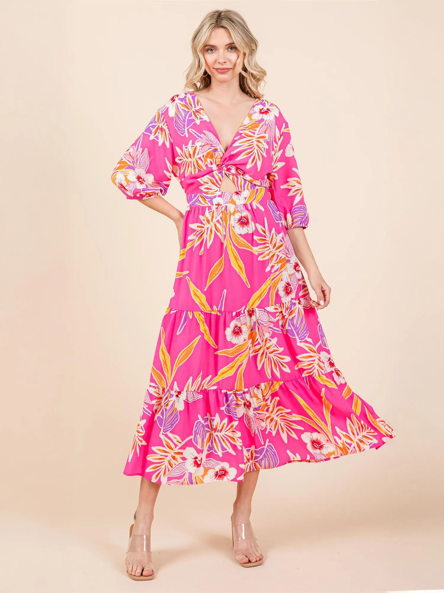 Tropical Floral Fit Flare Maxi Sun Dress