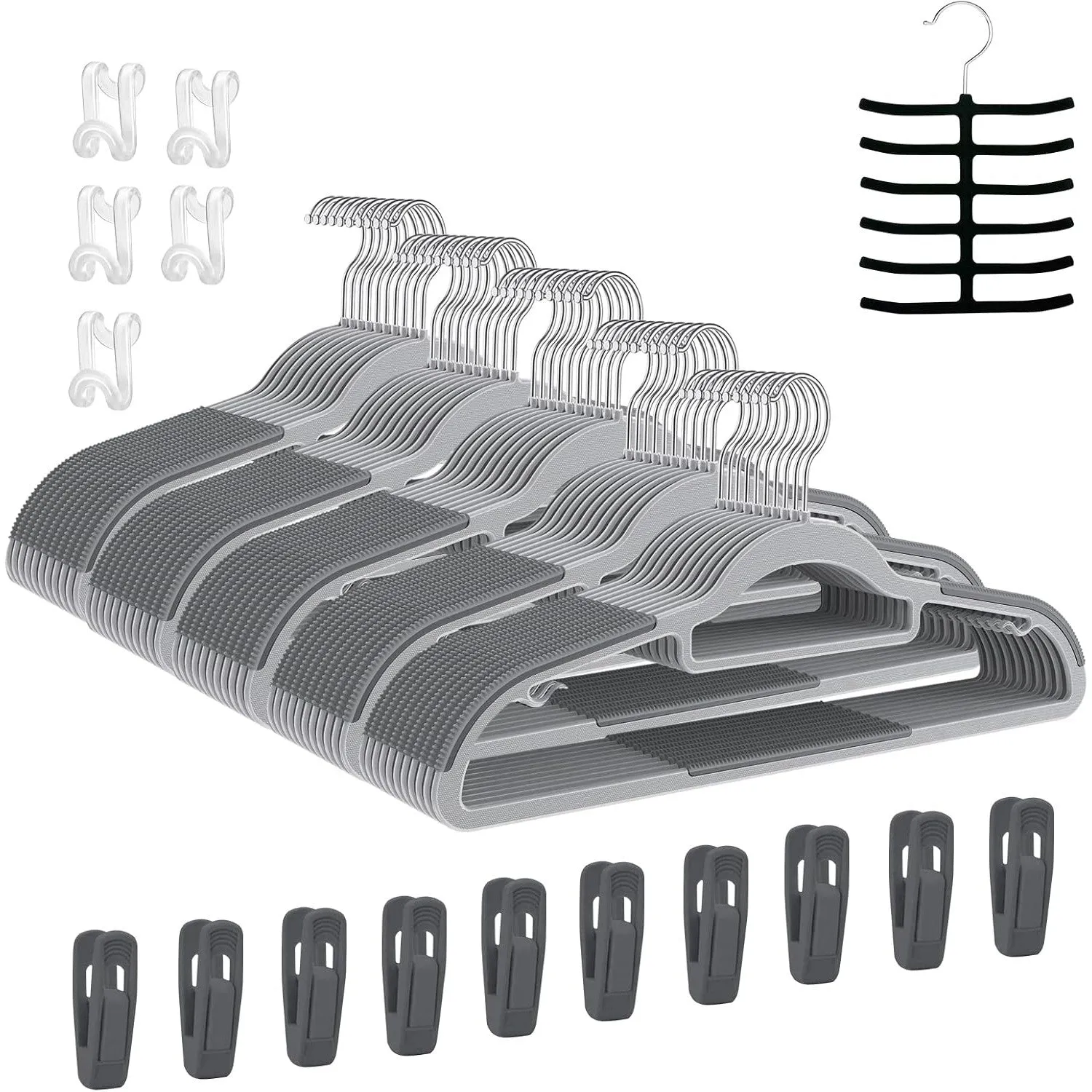 Tycom Clothes Hangers, Heavy Duty Durable Standard Clothes Hanger, Plastic Suit Coat Shirt Hangers, 50 PACK Space Saving Clothes Hanger with Rubber Coating 16.5Inches - 50pcs Dark Grey)