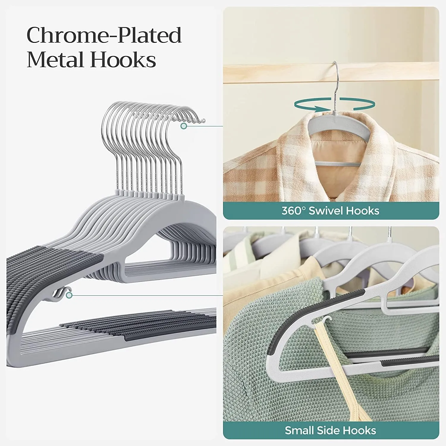 Tycom Clothes Hangers, Heavy Duty Durable Standard Clothes Hanger, Plastic Suit Coat Shirt Hangers, 50 PACK Space Saving Clothes Hanger with Rubber Coating 16.5Inches - 50pcs Dark Grey)