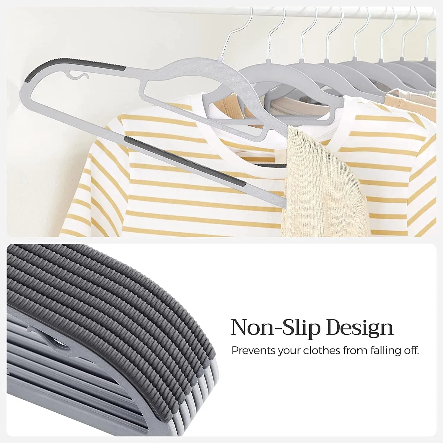 Tycom Clothes Hangers, Heavy Duty Durable Standard Clothes Hanger, Plastic Suit Coat Shirt Hangers, 50 PACK Space Saving Clothes Hanger with Rubber Coating 16.5Inches - 50pcs Dark Grey)