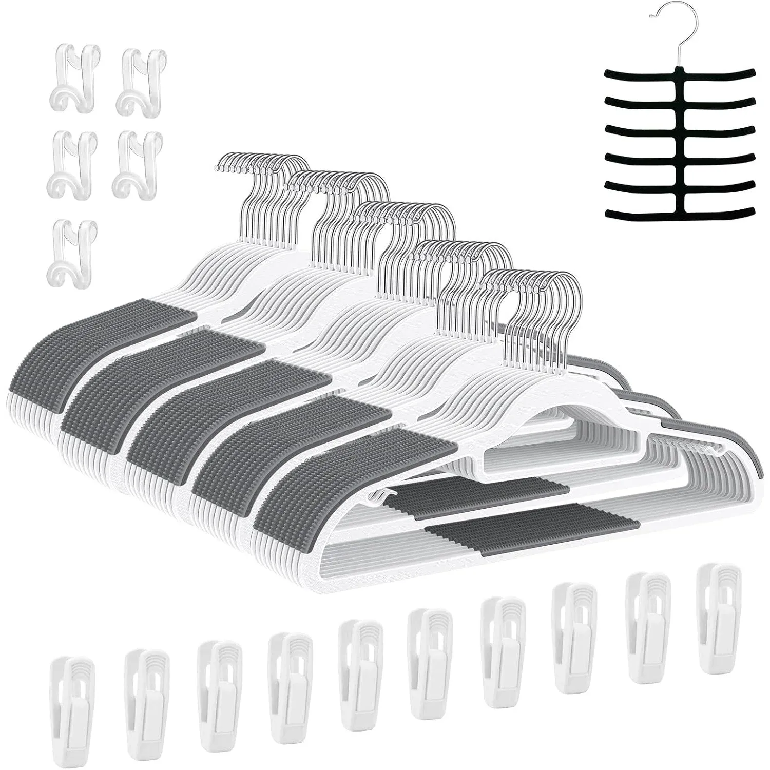 Tycom Clothes Hangers, Heavy Duty Durable Standard Clothes Hanger, Plastic Suit Coat Shirt Hangers, 50 PACK Space Saving Clothes Hanger with Rubber Coating 16.5Inches - 50pcs Dark Grey)