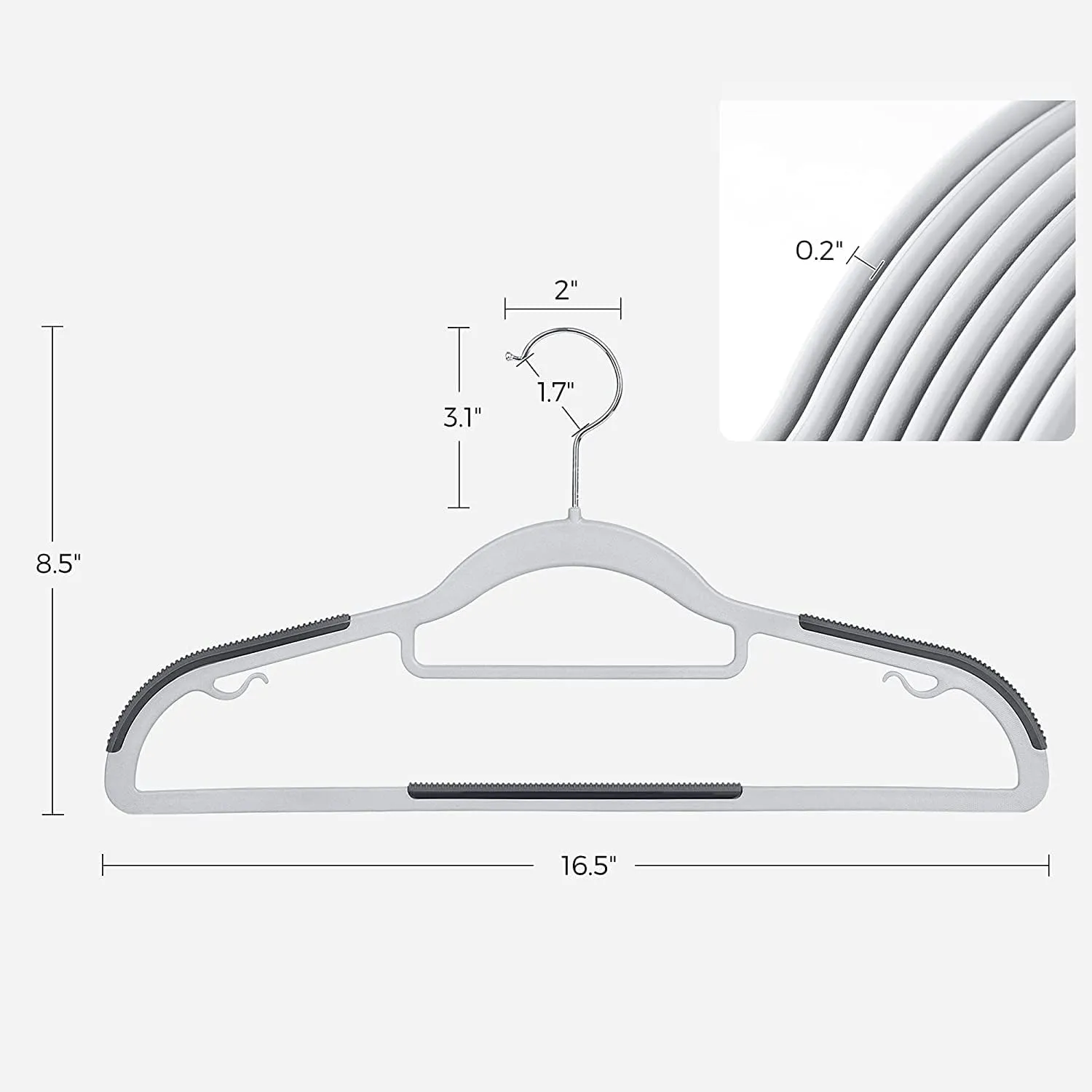 Tycom Clothes Hangers, Heavy Duty Durable Standard Clothes Hanger, Plastic Suit Coat Shirt Hangers, 50 PACK Space Saving Clothes Hanger with Rubber Coating 16.5Inches - 50pcs Dark Grey)