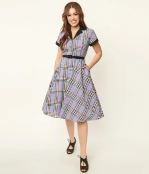 Unique Vintage 1950's Alexis Plaid Swing Dress Lavender