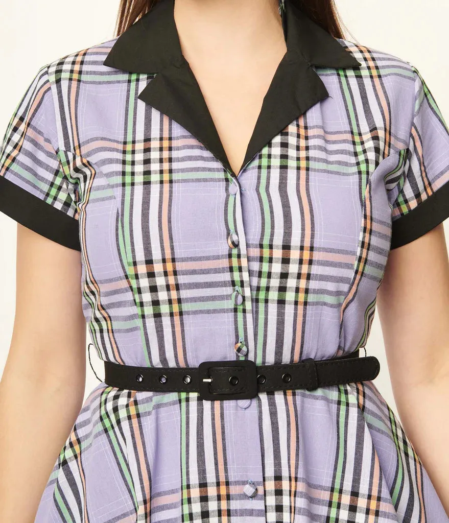 Unique Vintage 1950's Alexis Plaid Swing Dress Lavender