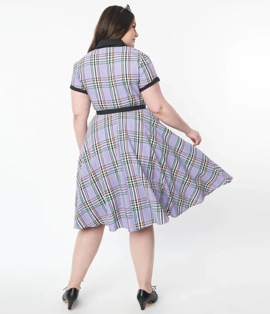 Unique Vintage 1950's Alexis Plaid Swing Dress Lavender