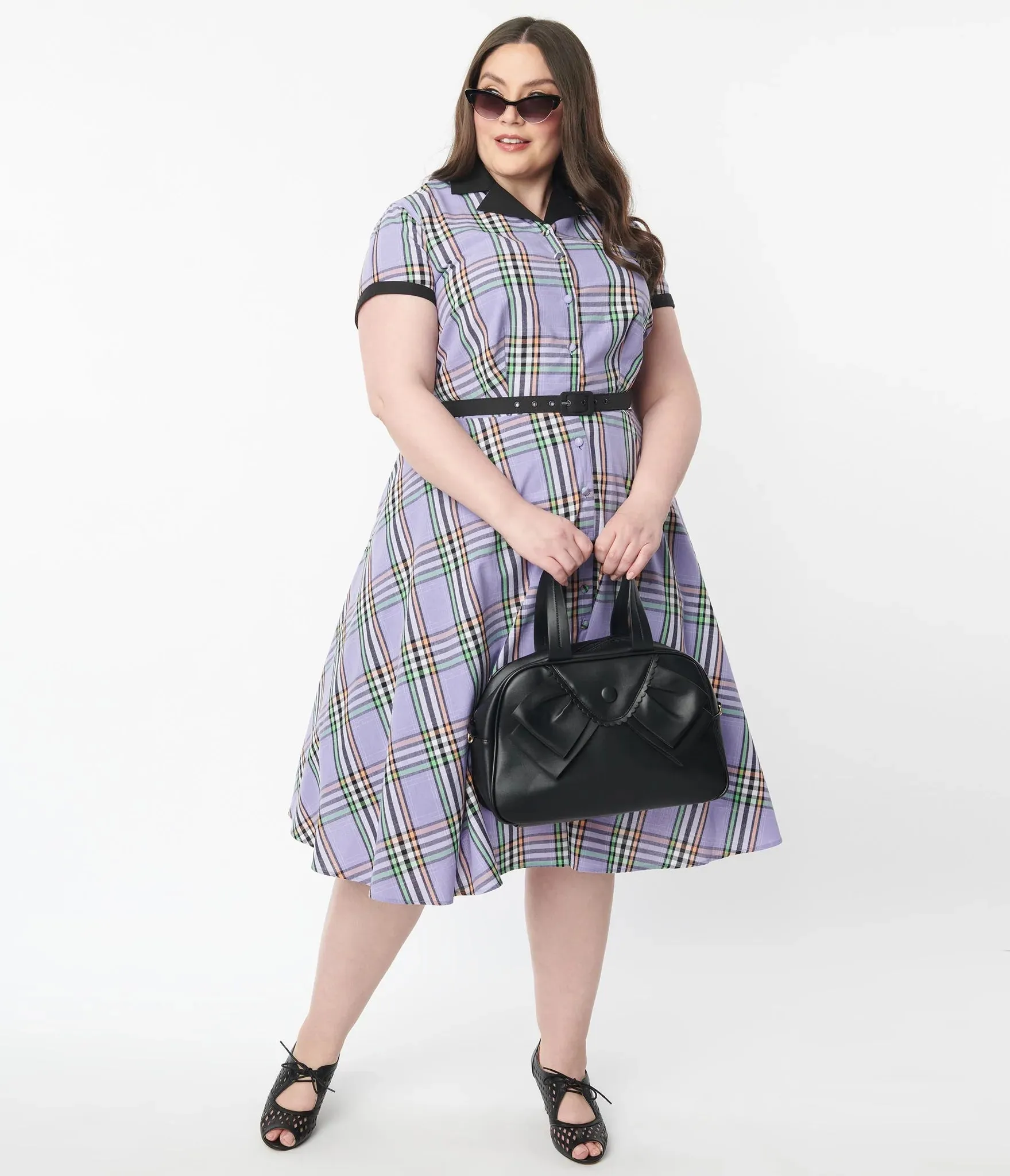 Unique Vintage 1950's Alexis Plaid Swing Dress Lavender