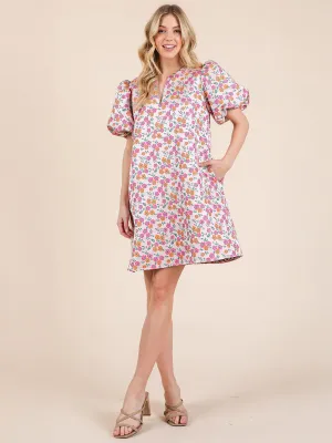 V Neck Floral Jacquard Mini Dress