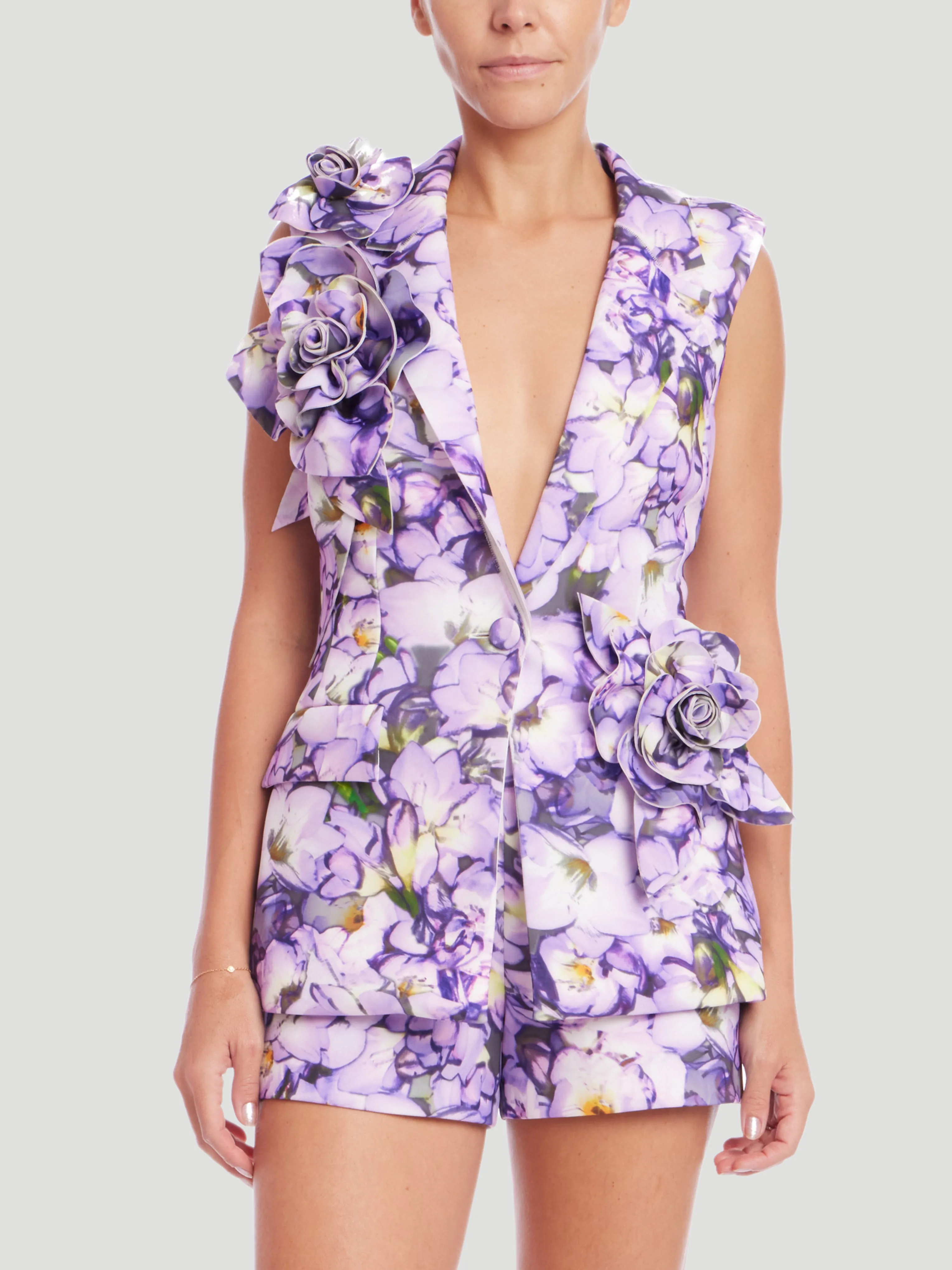 V-Neck One Button Blazer Vest