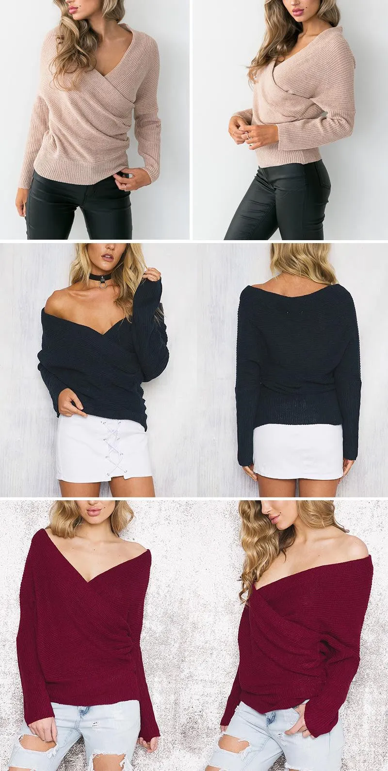 V Neck Sweater Loose Long Top Jumper